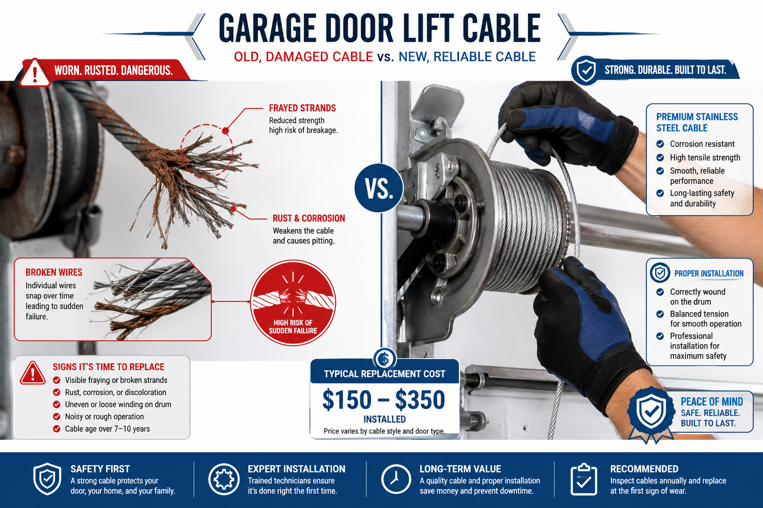 Detailed () educational infographic-style illustration showing a split-scene comparison: left side depicts a frayed, rusted,